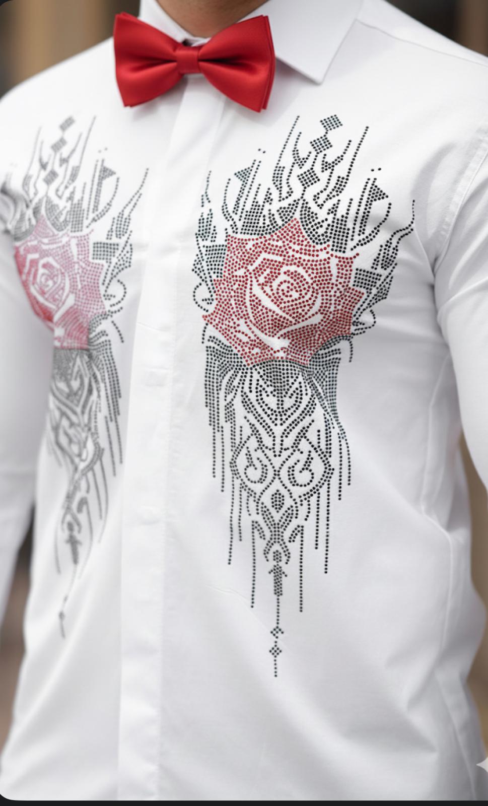 Damatlık Taşlı  Beyaz Slim Fit Gömlek - Görsel 2