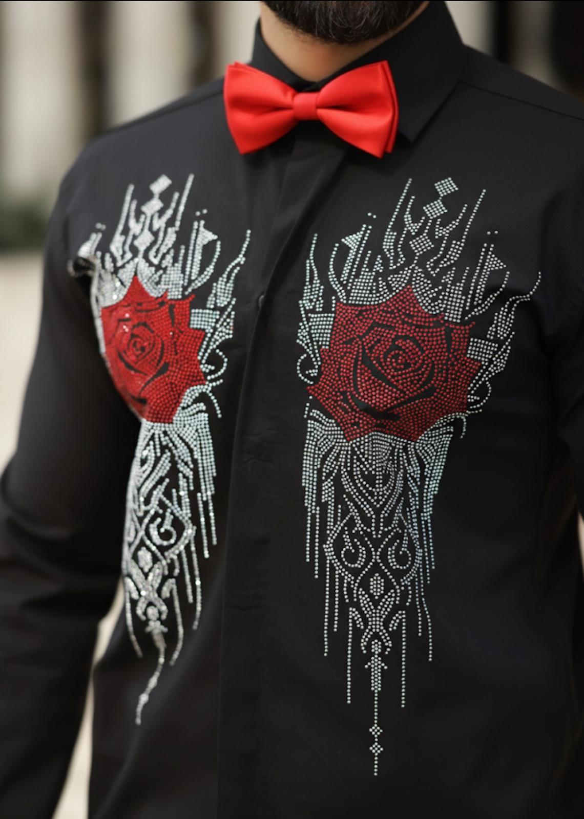 Damatlık Taşlı Siyah Slim Fit Gömlek - Görsel 2