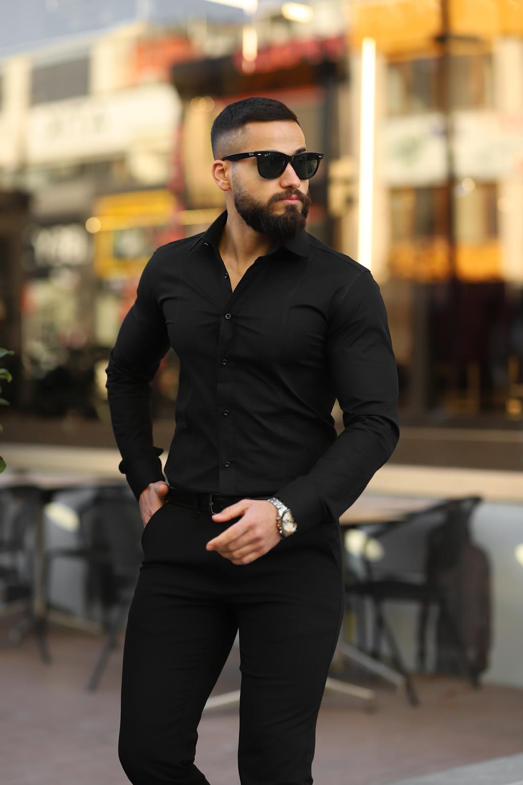 Siyah Uzun Kollu Slim Fit Gömlek