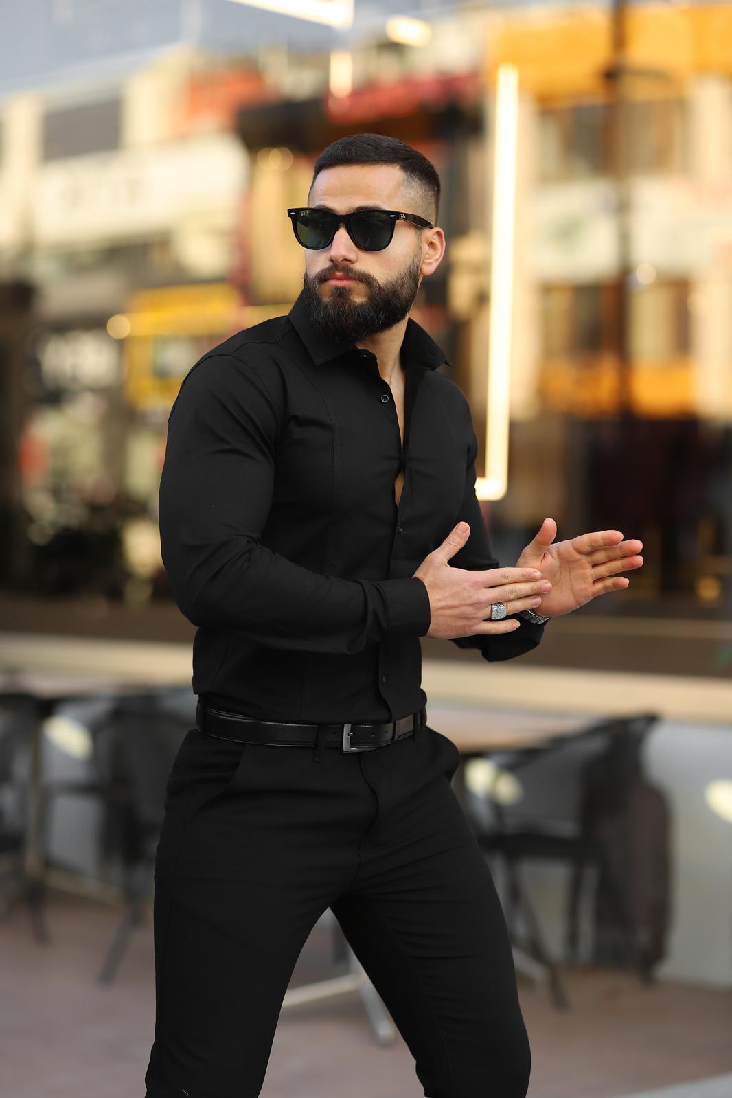 Siyah Uzun Kollu Slim Fit Gömlek - Görsel 2