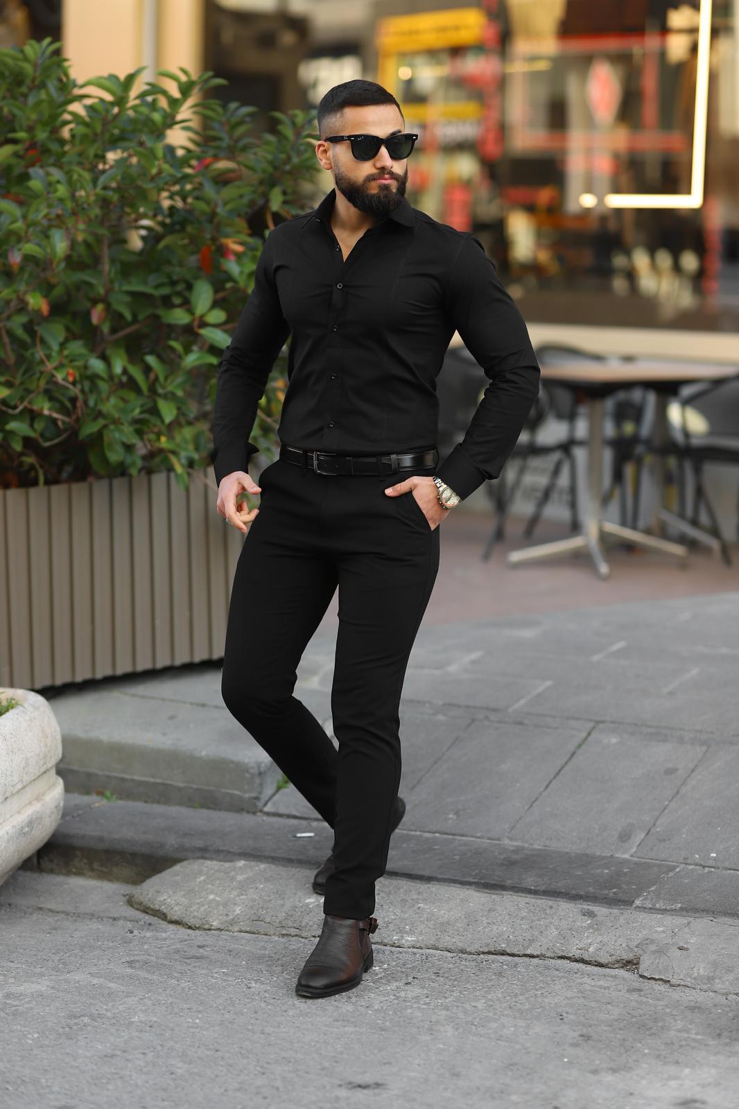 Siyah Uzun Kollu Slim Fit Gömlek - Görsel 3