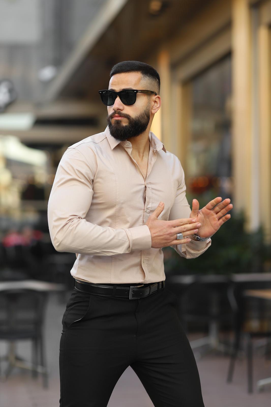 Bej Slim Fit Uzun Kollu Erkek Gömlek - Görsel 2