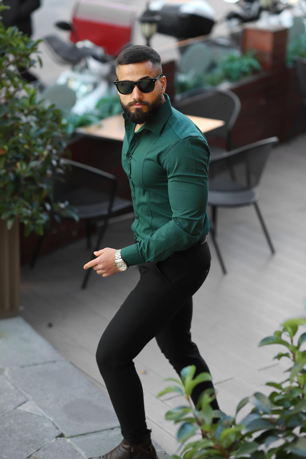 Yeşil Slim Fit Uzun Kollu Erkek Gömlek - Görsel 2