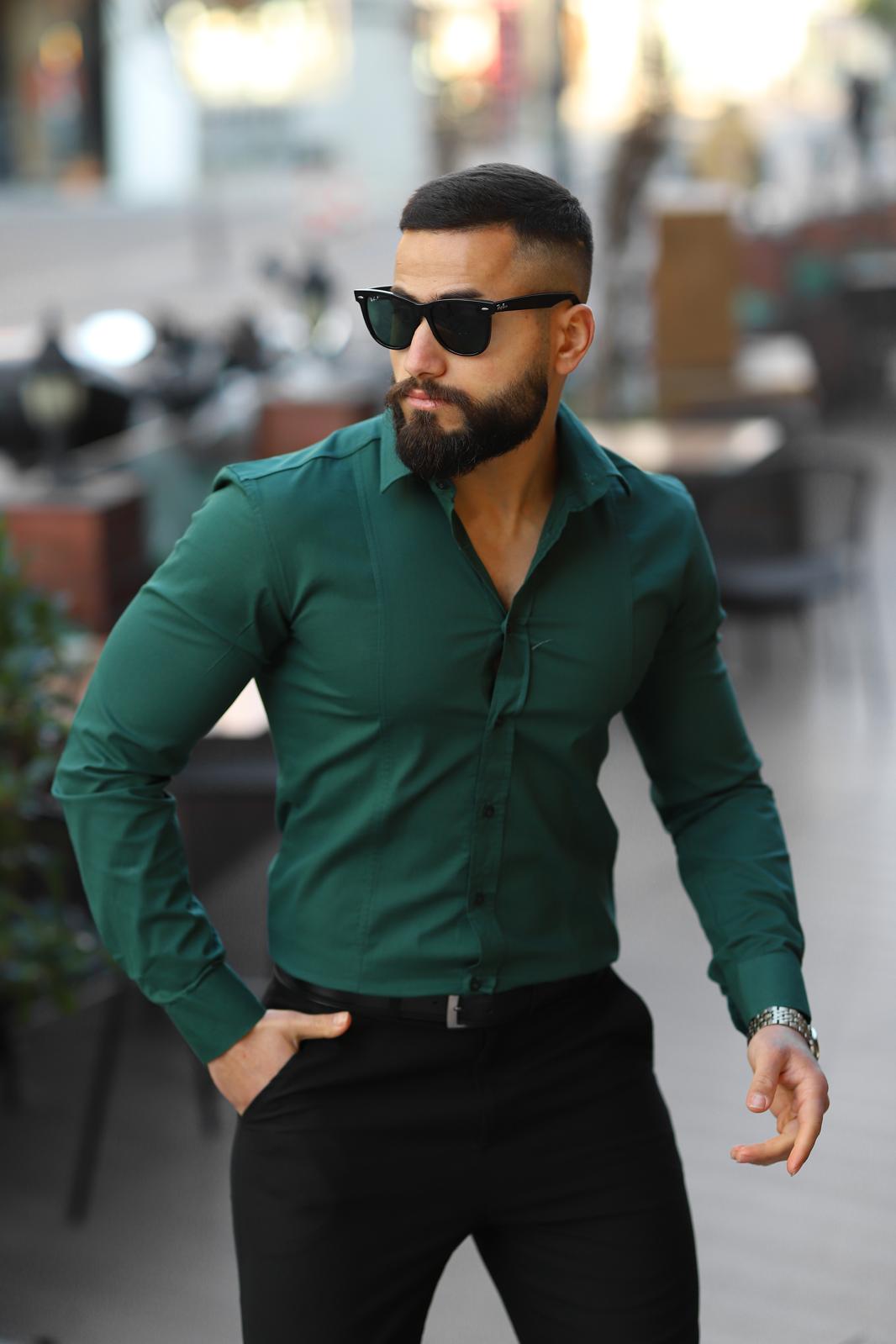 Yeşil Slim Fit Uzun Kollu Erkek Gömlek