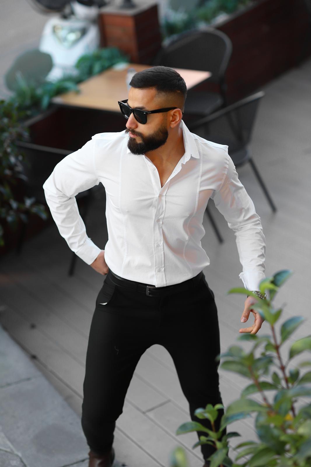 Beyaz Slim Fit Uzun Kollu Erkek Gömlek - Görsel 3