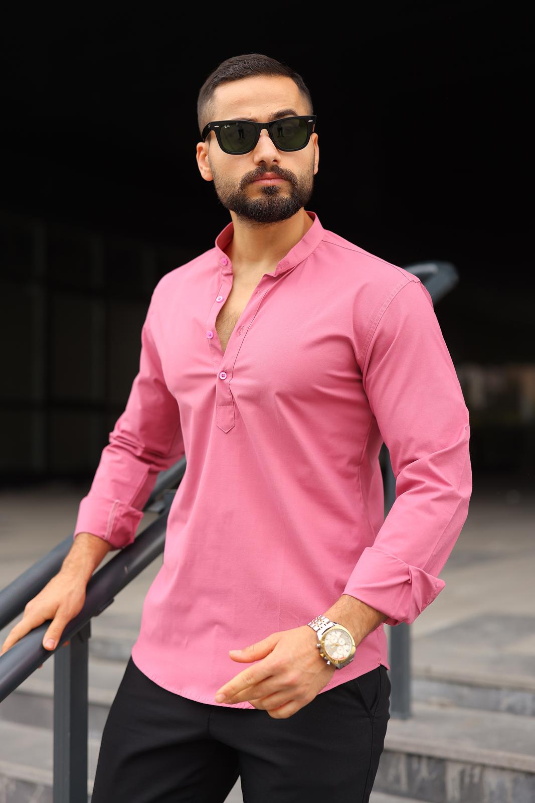 Gül Kurusu Slim Fit Hakim Yaka  Gömlek - Görsel 3