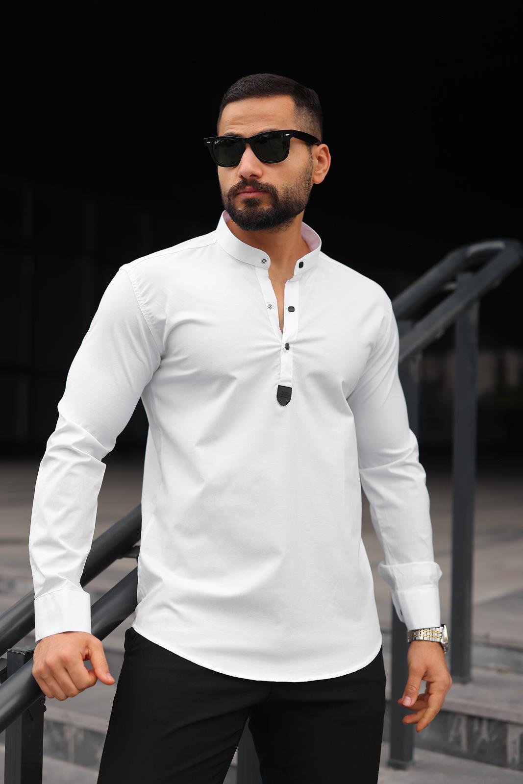 Beyaz Slim Fit Hakim Gömlek