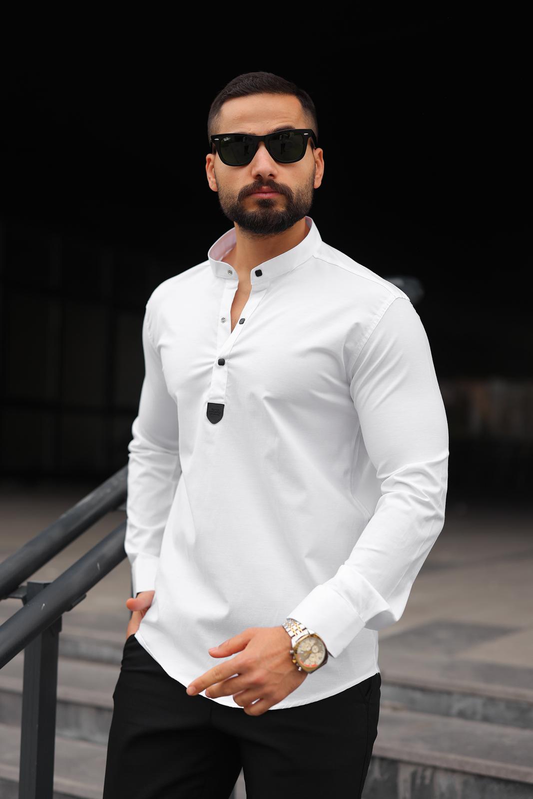 Beyaz Slim Fit Hakim Gömlek - Görsel 3