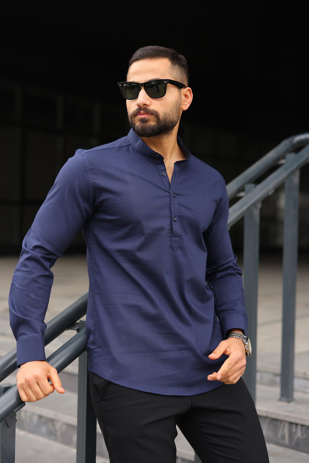 Lacivert Slim Fit Hakim  Gömlek