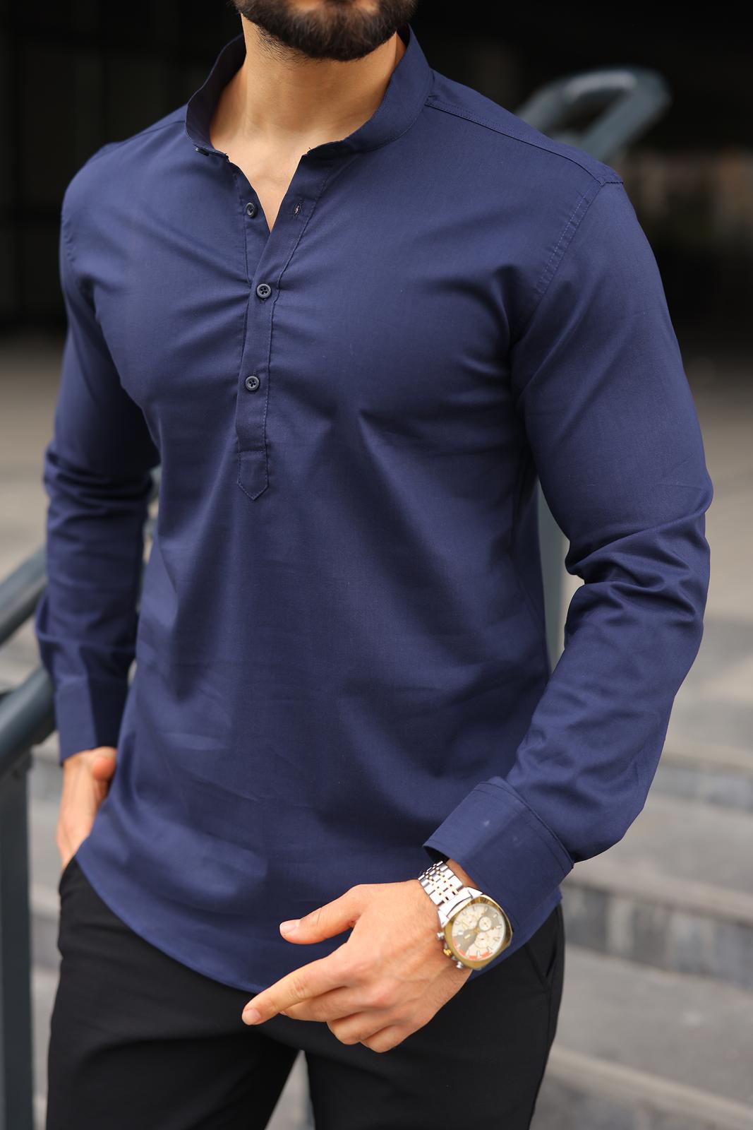 Lacivert Slim Fit Hakim  Gömlek - Görsel 2