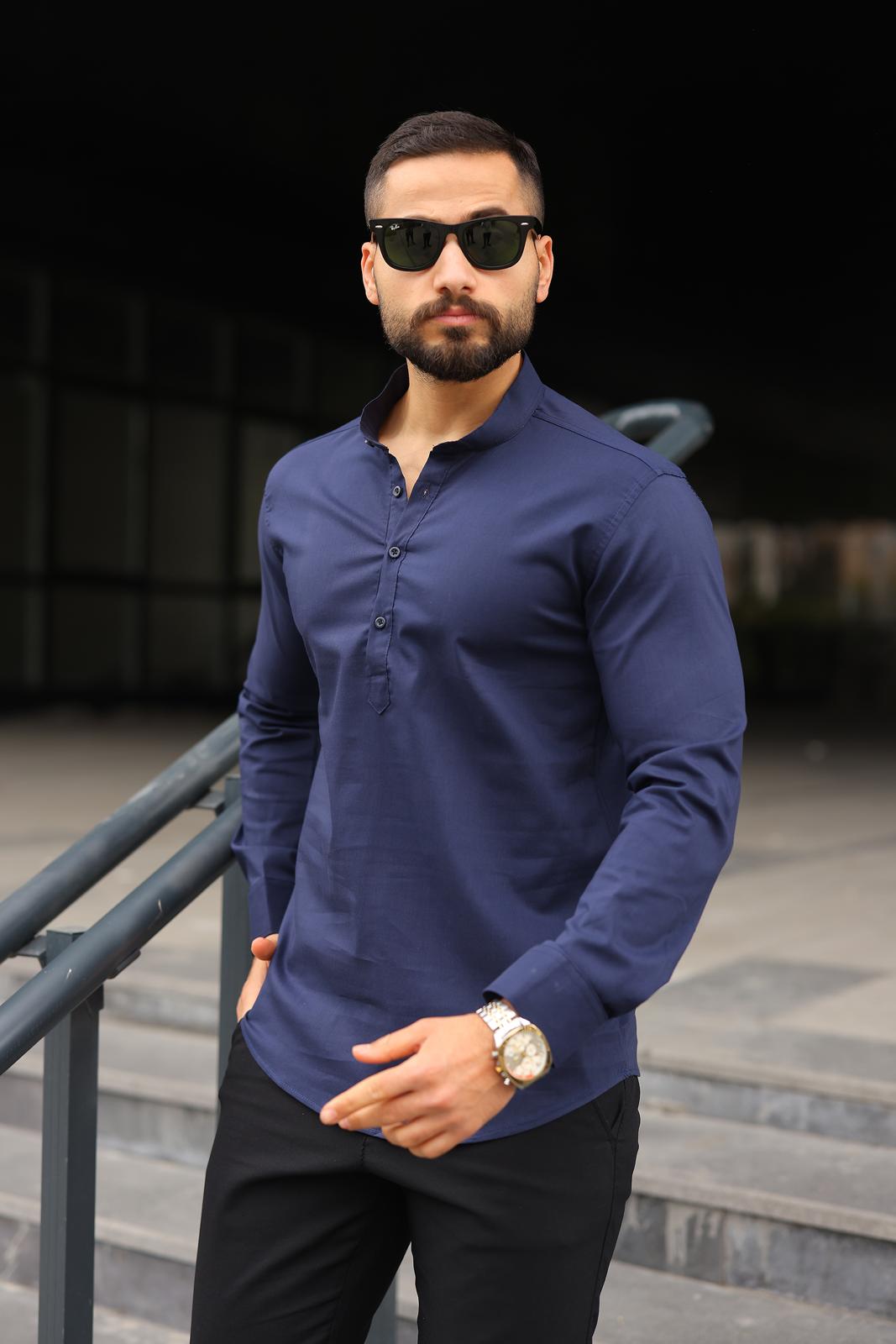 Lacivert Slim Fit Hakim  Gömlek - Görsel 3