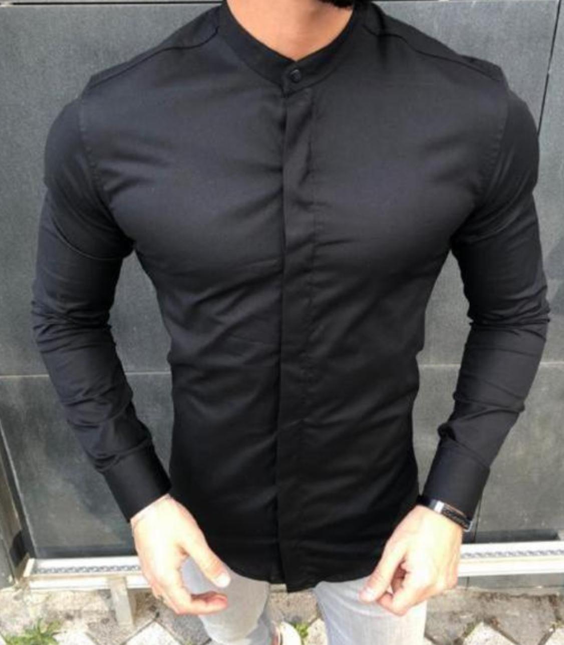 Çıtçıtlı Siyah Slim Fit  Erkek Gömlek