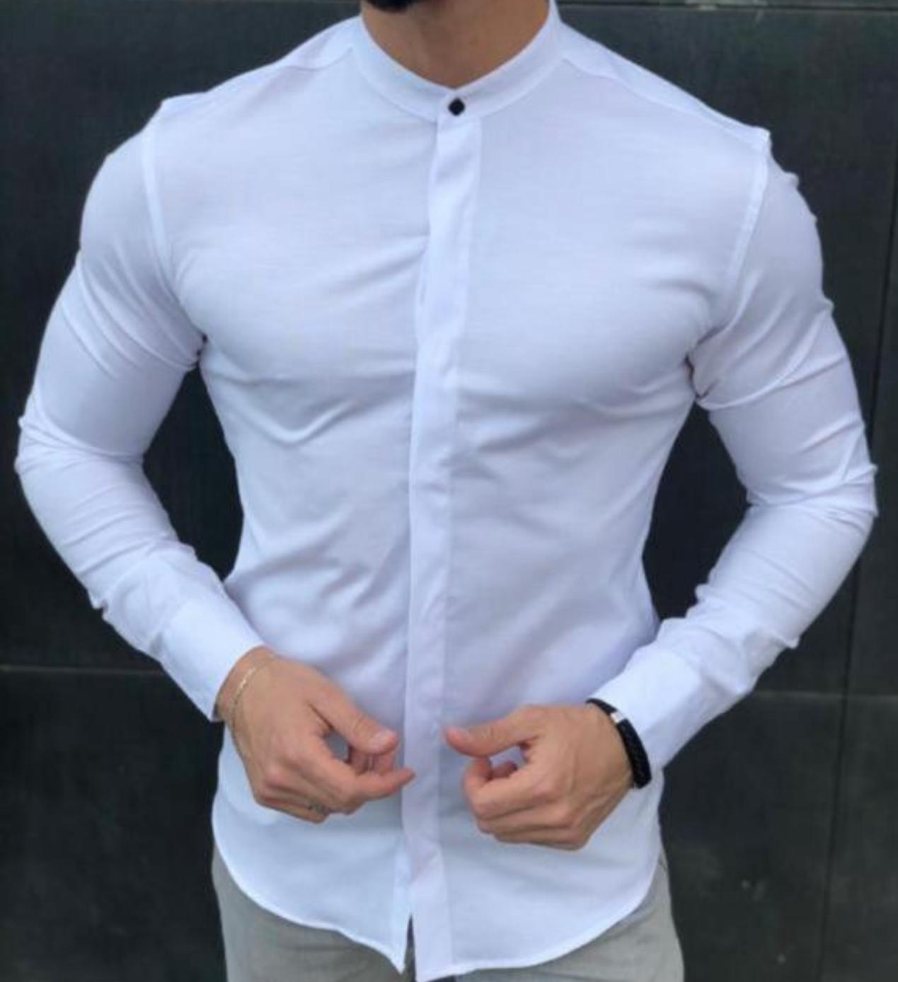 Çıtçıtlı Beyaz Slim Fit  Erkek Gömlek