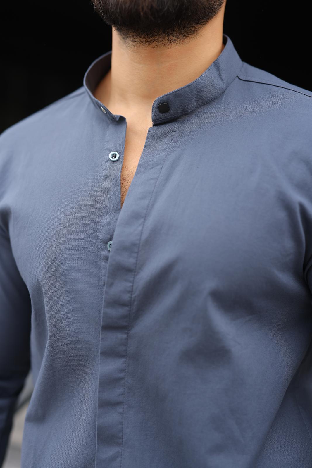 Çıtçıtlı Füme Hakim Yaka Slim Fit  Erkek Gömlek - Görsel 2