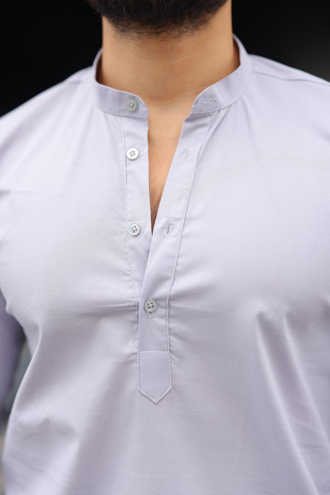 Açık Gri Üç Düğmeli Slim Fit Erkek Gömlek - Görsel 3