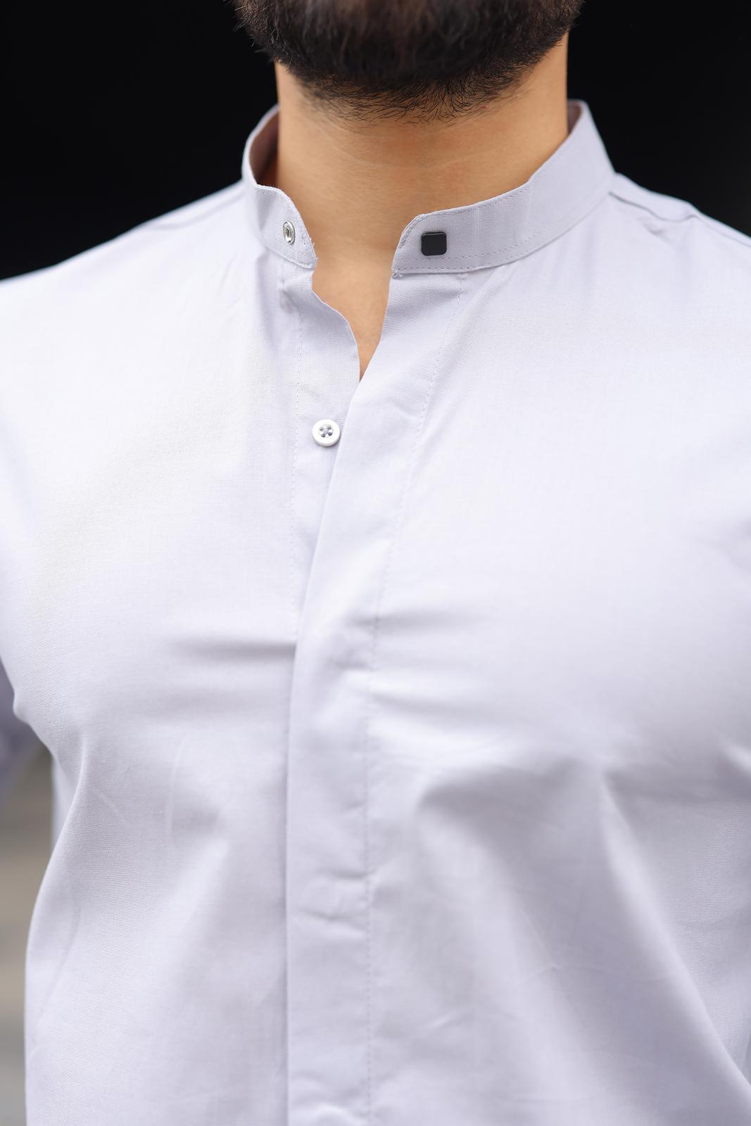 Açık Gri Çıtçıtlı Hakim Yaka Slim Fit  Erkek Gömlek - Görsel 4
