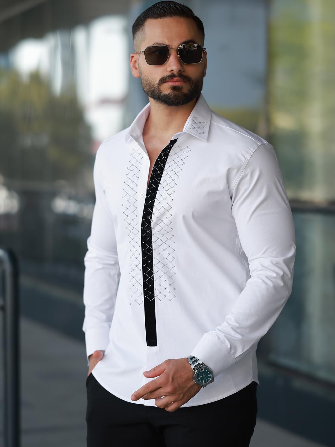 Taşlı Damatlık  Desenli Gömlek - Görsel 4