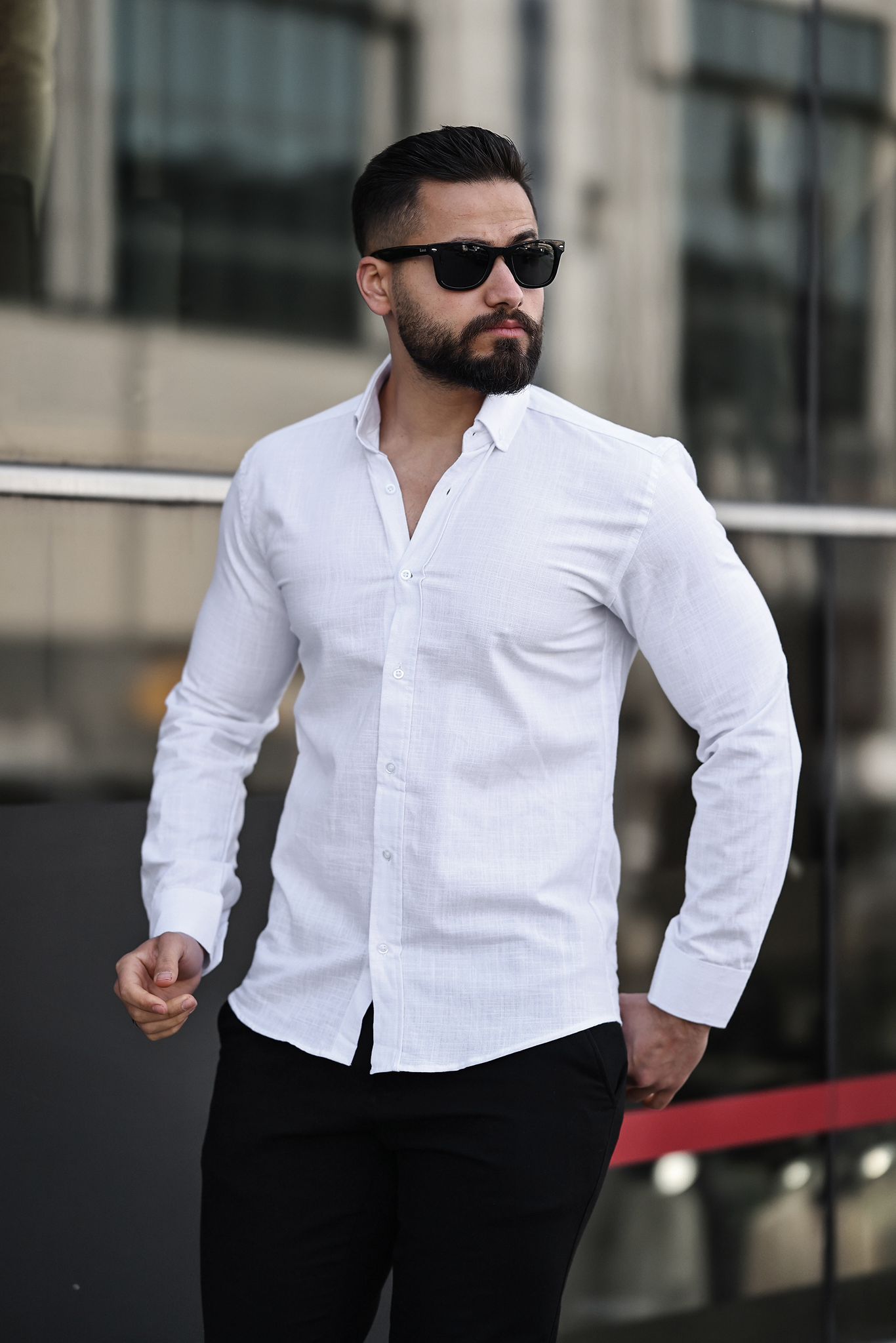 Uzun Kollu Düz Erkek Gömlek - Görsel 8