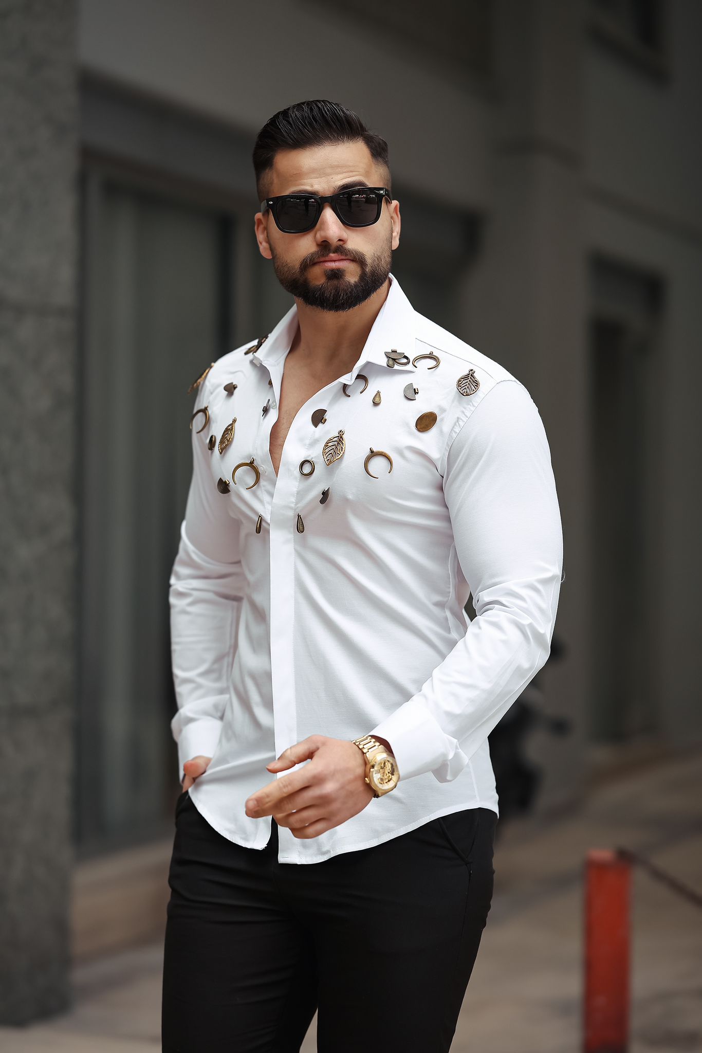 Taşlı Uzun Kollu Erkek Gömlek - Görsel 4