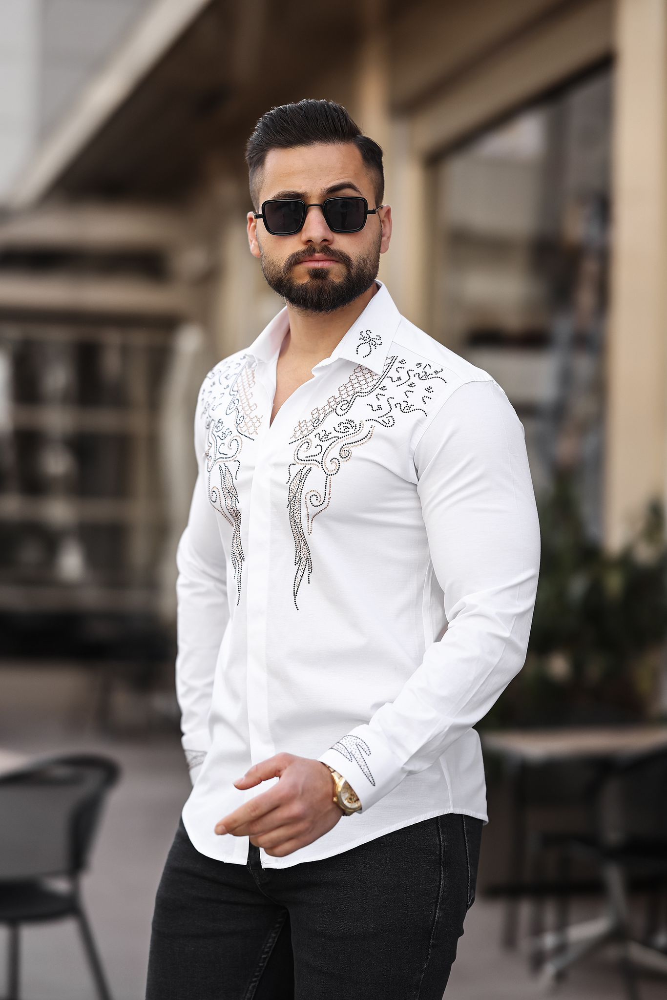 Taşlı Düğünlük Damatlık Gömlek  - Görsel 3