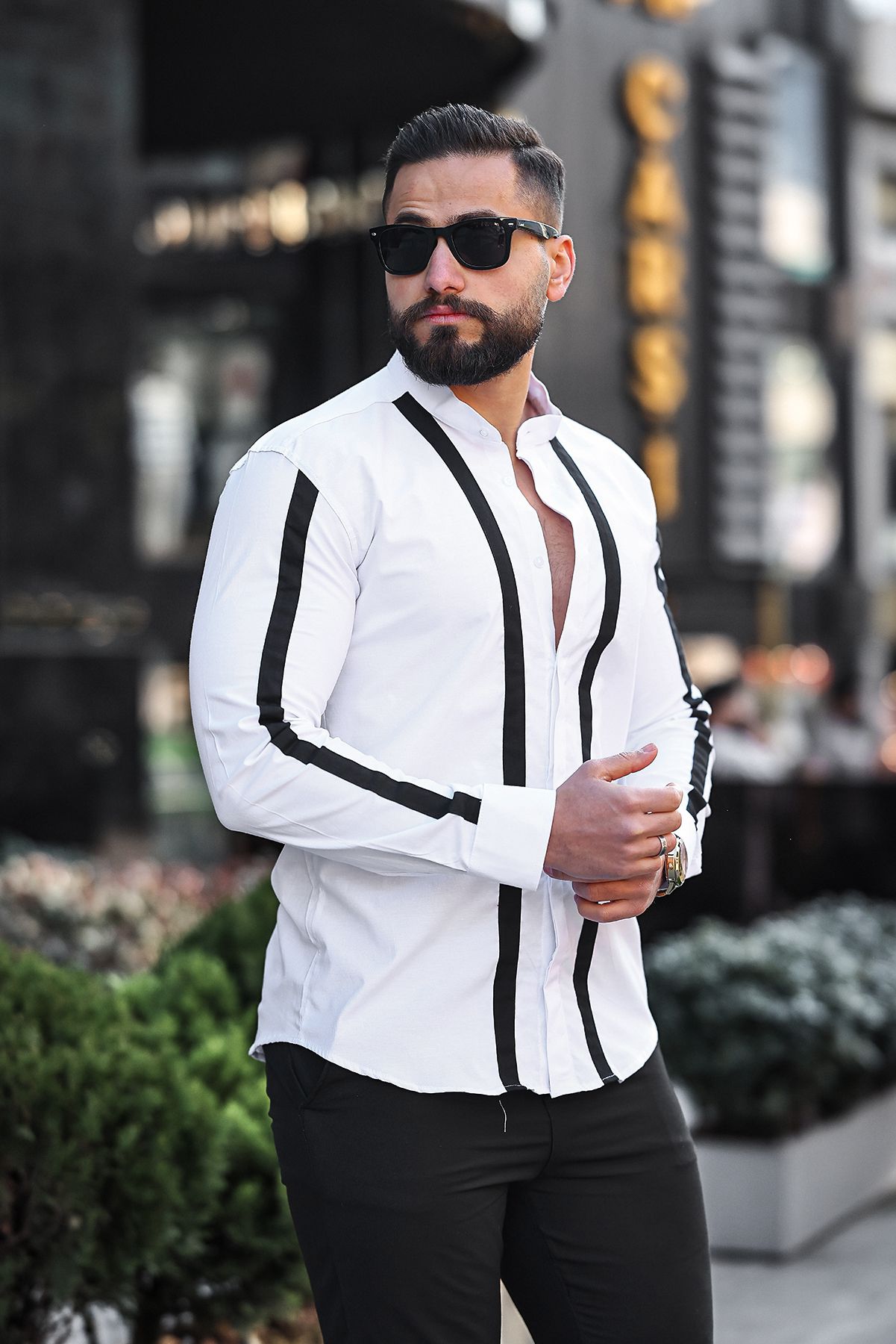 Şeritli Hakim Yaka Erkek Gömlek  - Görsel 4
