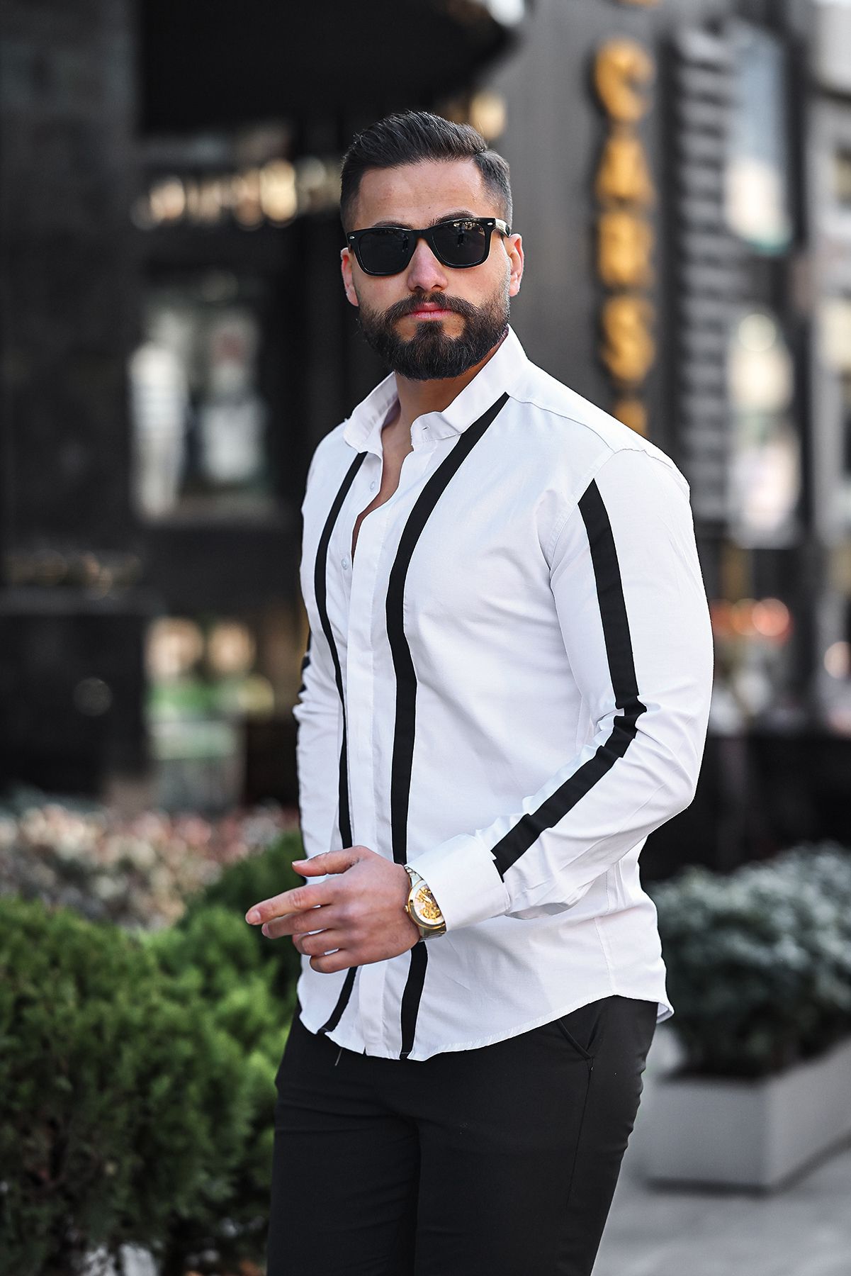 Şeritli Hakim Yaka Erkek Gömlek  - Görsel 5