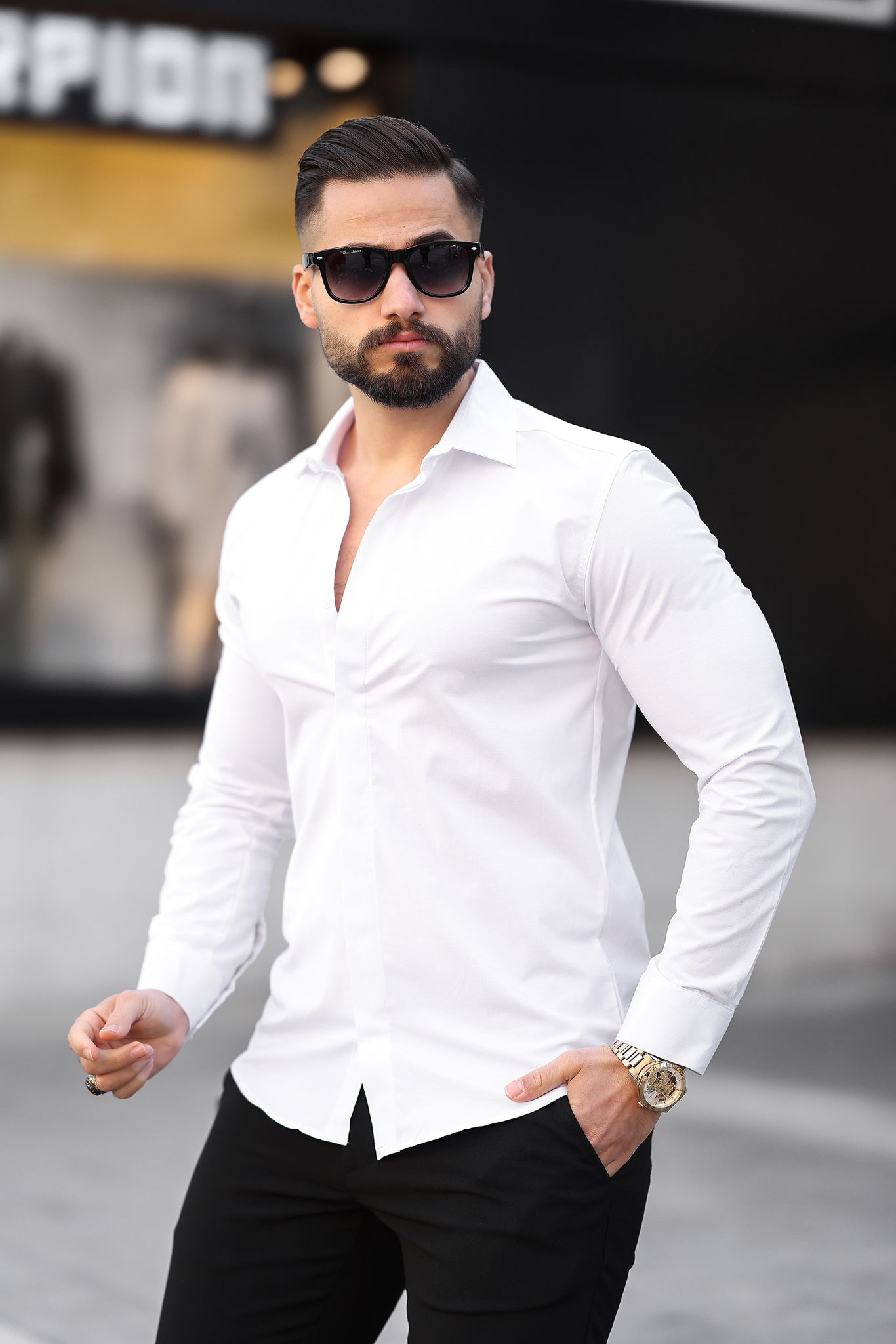 Gizli Düğmeli Düz Erkek Gömlek  - Görsel 9