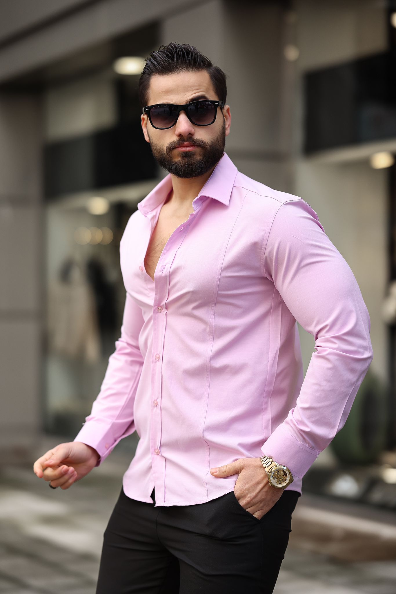Düz Uzun Kollu Erkek Gömlek  - Görsel 4