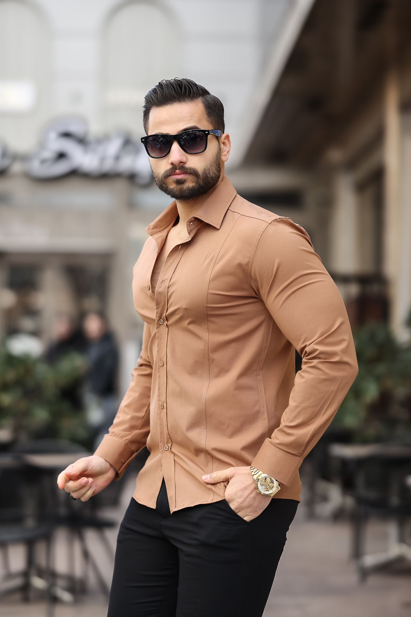 Düz Uzun Kollu Erkek Gömlek  - Görsel 5