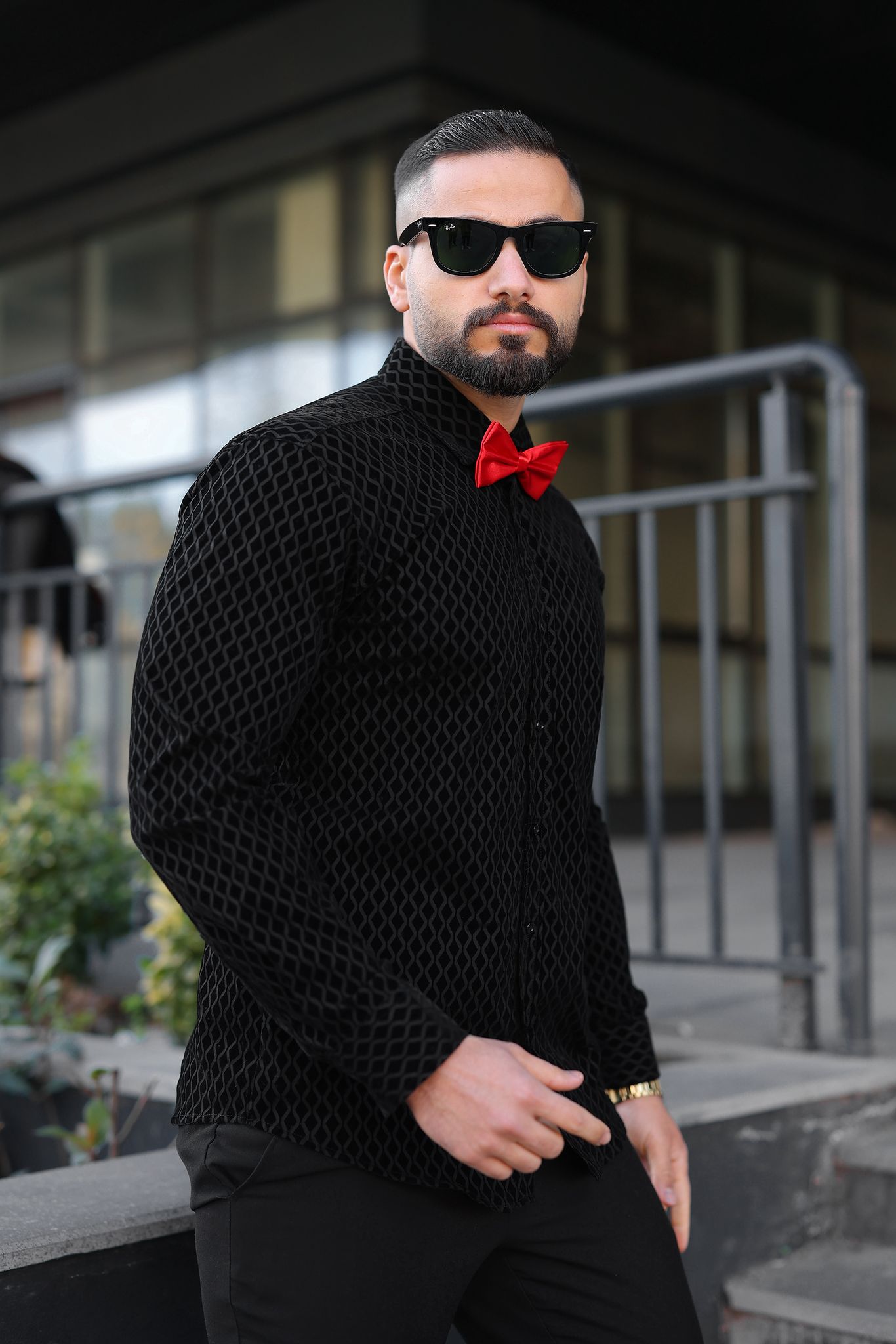 Flok Baskılı Düğünlük Erkek Gömlek - Görsel 2