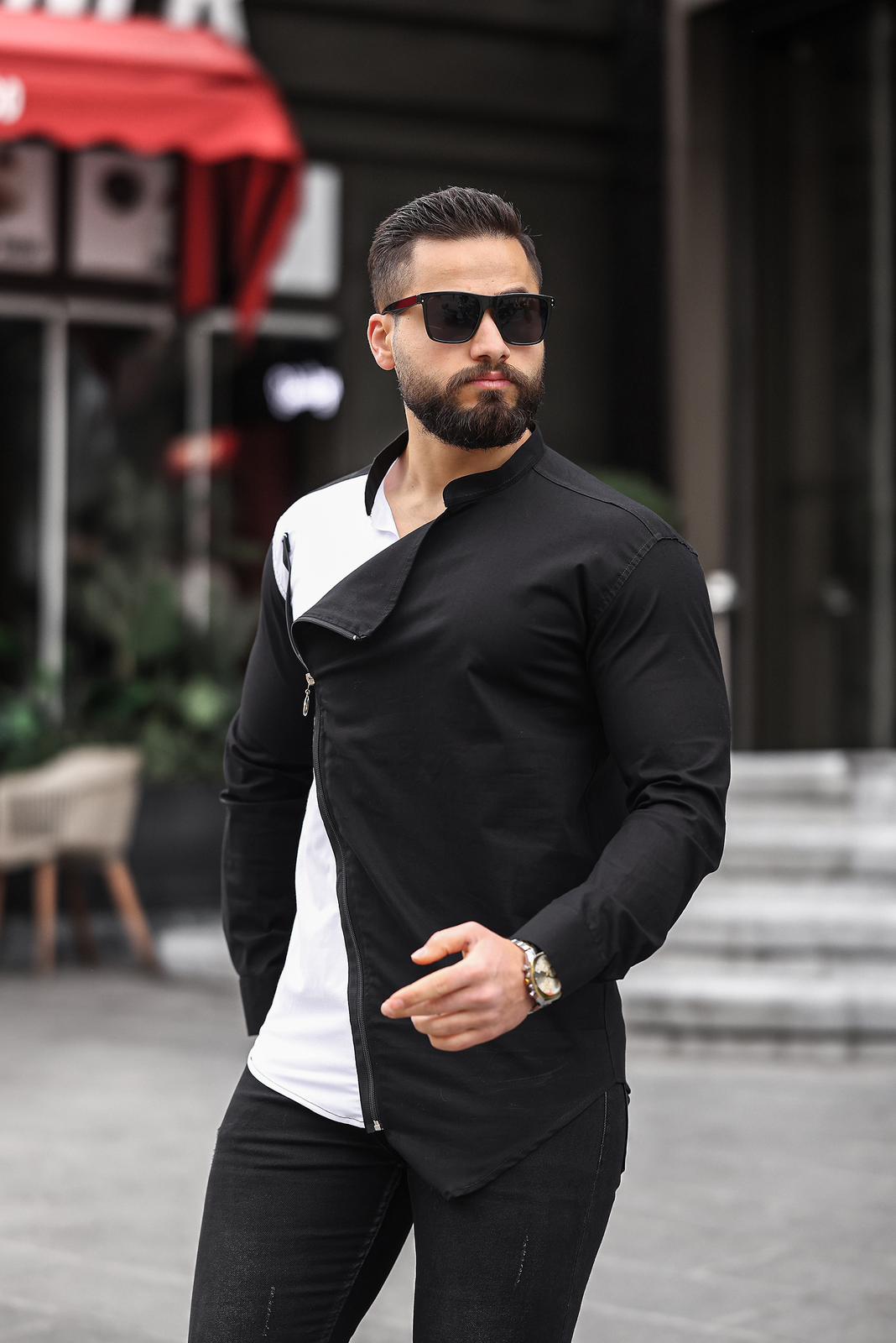 Fermuarlı Hakim Yaka Erkek Gömlek  - Görsel 5