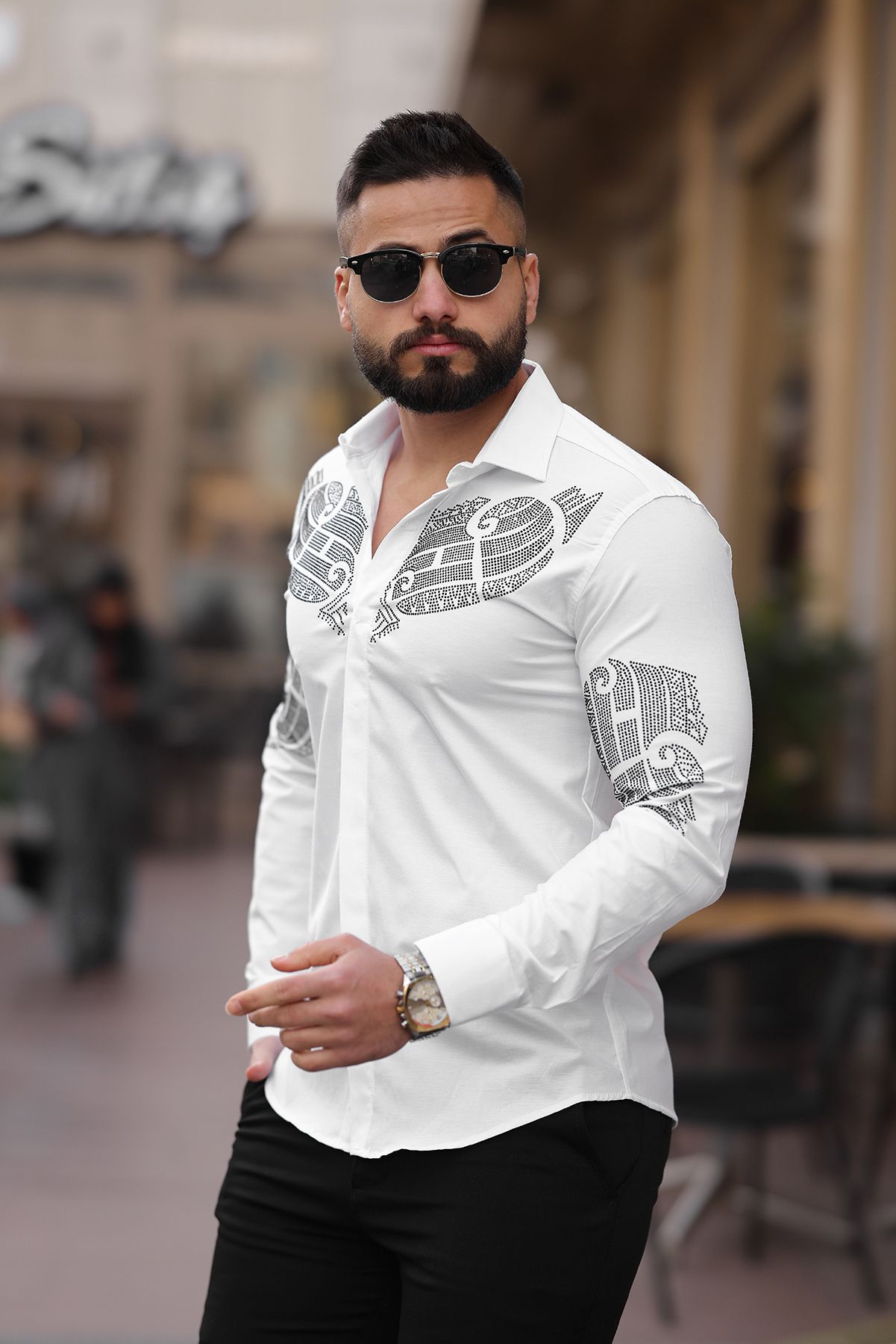 Taşlı Uzun Kollu Erkek Gömlek  - Görsel 2