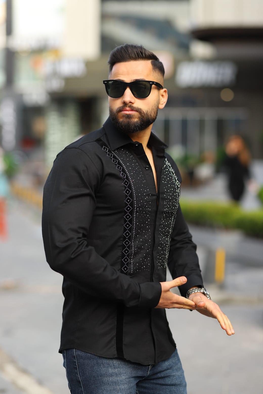 Taşlı Uzun Kollu Erkek Gömlek  - Görsel 8