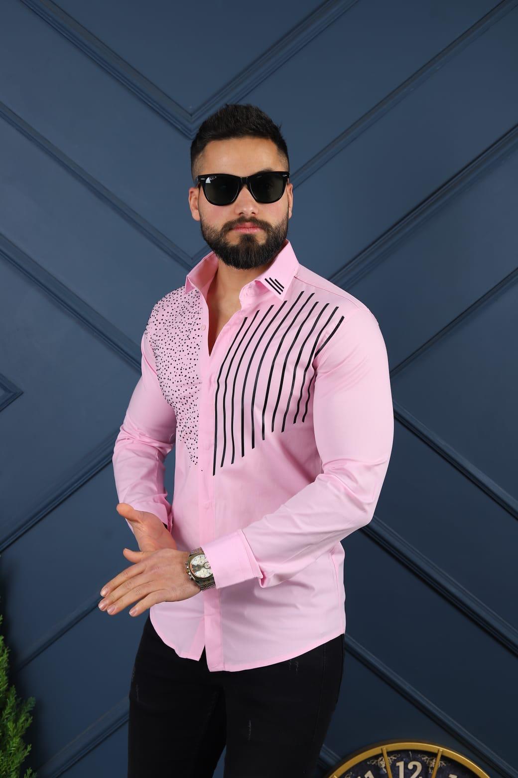 Taşlı Uzun Kollu Erkek Gömlek  - Görsel 8